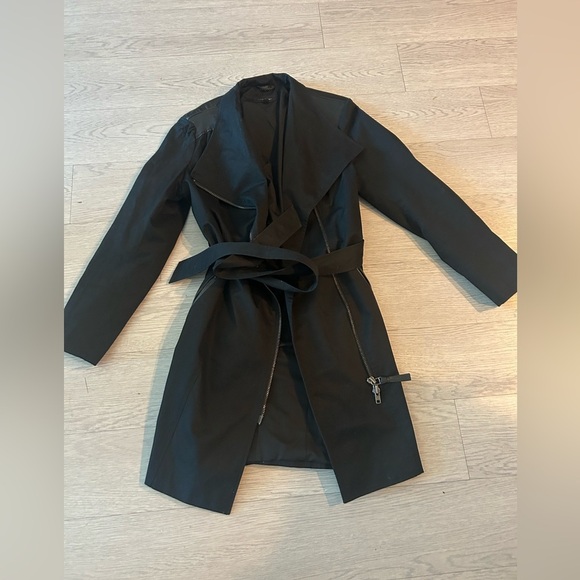 Mackage Leather Trim Zip Trench Coat - Size L - Picture 2 of 7